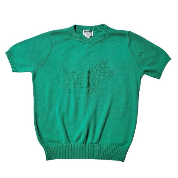 Vintage Sweater Short-Sleeved Green Kenneth Too! Scottie Dog - Women's Medium - Picture 1 of 8